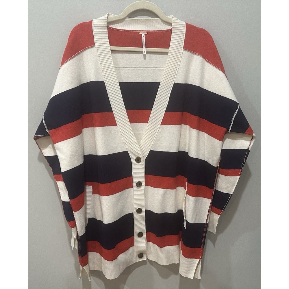 Free‎ People Americana League Of Her Own Striped Oversized Cardigan Sweater Med